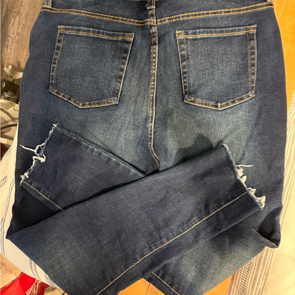 Time and Tru Women's High Rise Button Fly Jeans - Dark Blue - Picture 2 of 4